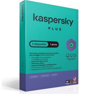 Kaspersky Plus per 3 Dispositivi Versione Super Slim Box - 1 Anno