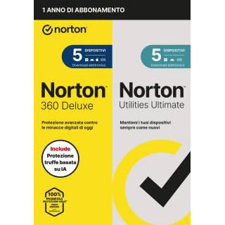 Norton 360 Deluxe + Utilities Ultimate 2026 | Antivirus per 5 Dispositivi Licenza di 1 Anno