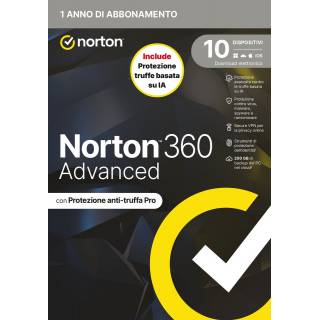 Norton 360 Advanced 2026 | Antivirus per 10 Dispositivi Licenza di 1 Anno