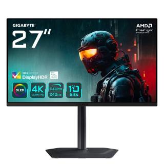 GIGABYTE MO27U2 Monitor 27" QD-OLED 240Hz 4K UHD 0,03ms Multimediale Pivot USB-C 2*HDMI/DisplayPort